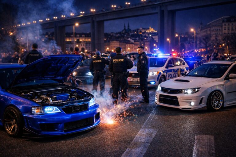 Noční sraz upravených vozidel v Praze: Policie řešila desítky přestupků